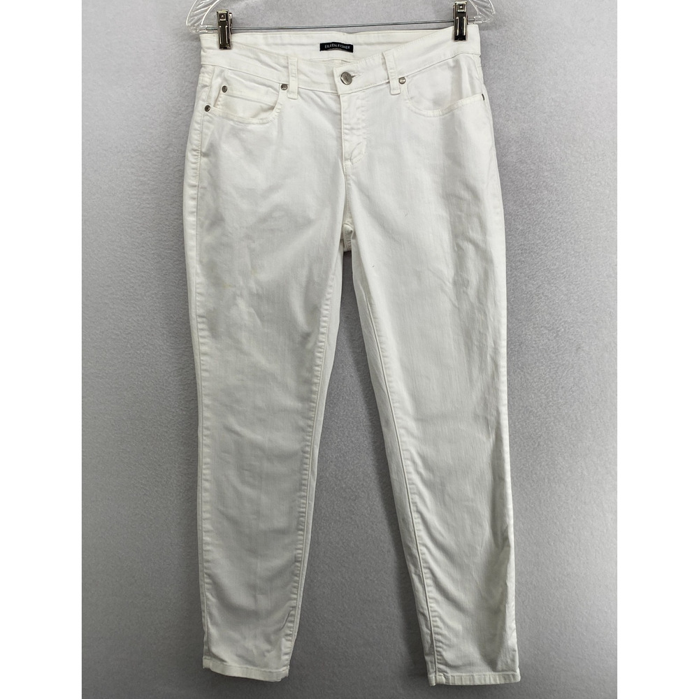 EILEEN FISHER Jeans 6 Organic Cotton Stretch Denim Slim Ankle White USA